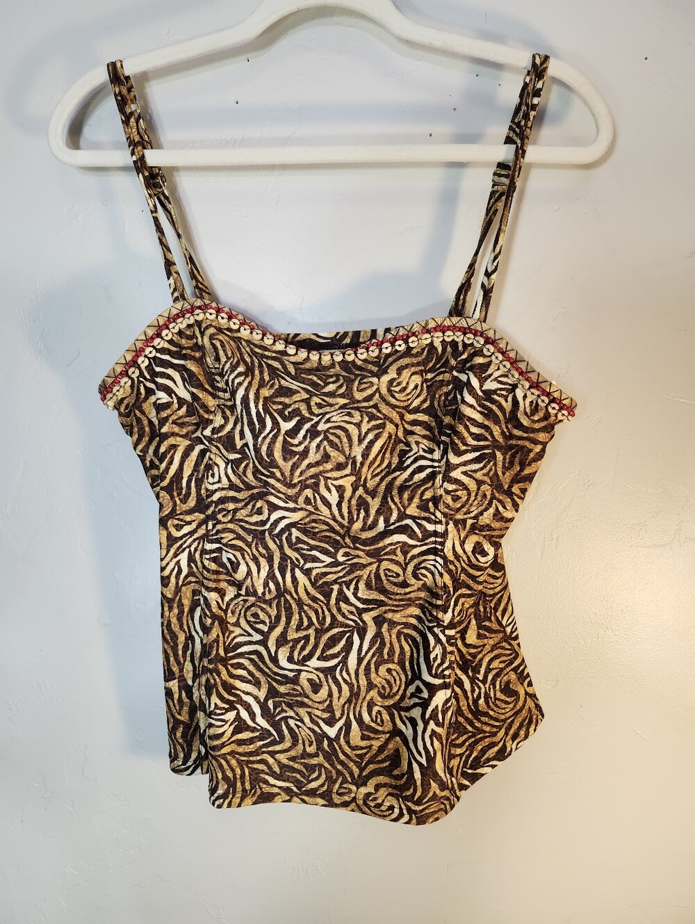 Christina Animal-Print Spaghetti Strap Camisole with Embossed Trim